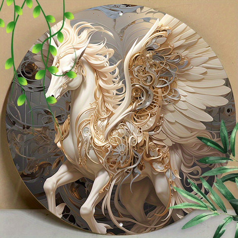 

1pc 8x8inch (20x20cm) Round Aluminum Sign Metal Sign Cool Flying Horse Fun Vintage Wall Decoration Sign