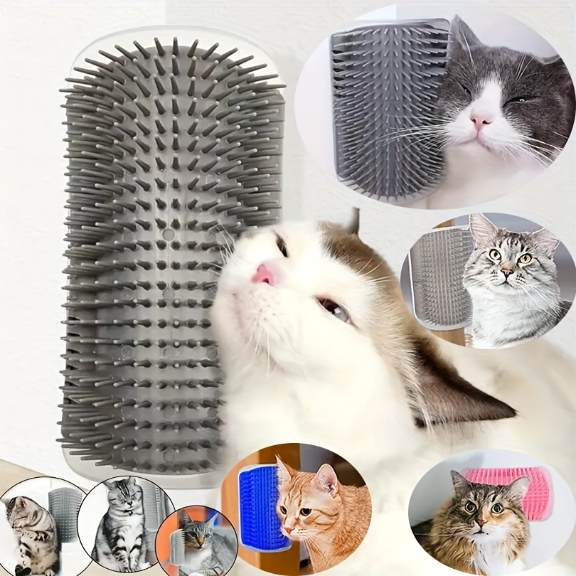 

Plastic Cat Grooming Brush - Self-cleaning Massage Comb For Cats, Wall Corner Mounted Pet Hair Removal Tool, Interactive Cat Teaser Brush For Shedding & Itching