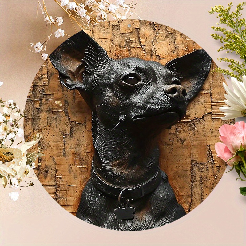 

1pc 8x8inch (20x20cm) Round Aluminum Sign Metal Sign Chihuahua Sign For Coffee Shop Kitchen Home