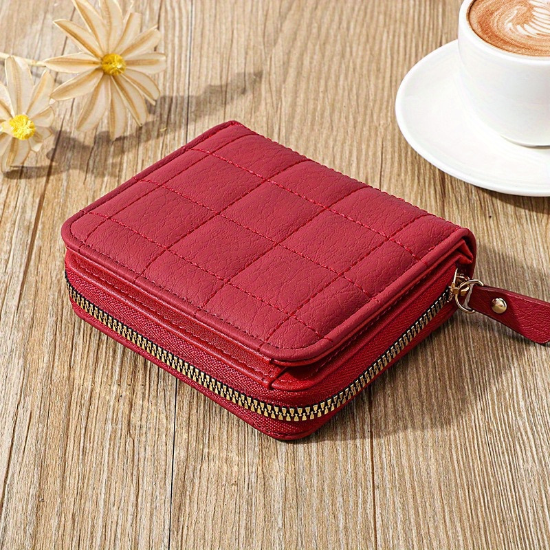 

Mini Minimalist Short Wallet, Solid Color Zipper Around Coin Purse, Credit Card Holder