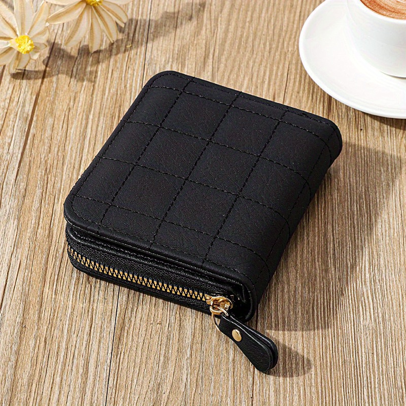 TEMU 1 Pc Mini Minimalist Short Wallet, Solid Color Zipper Around Coin Purse, Versatile Credit Card Holder