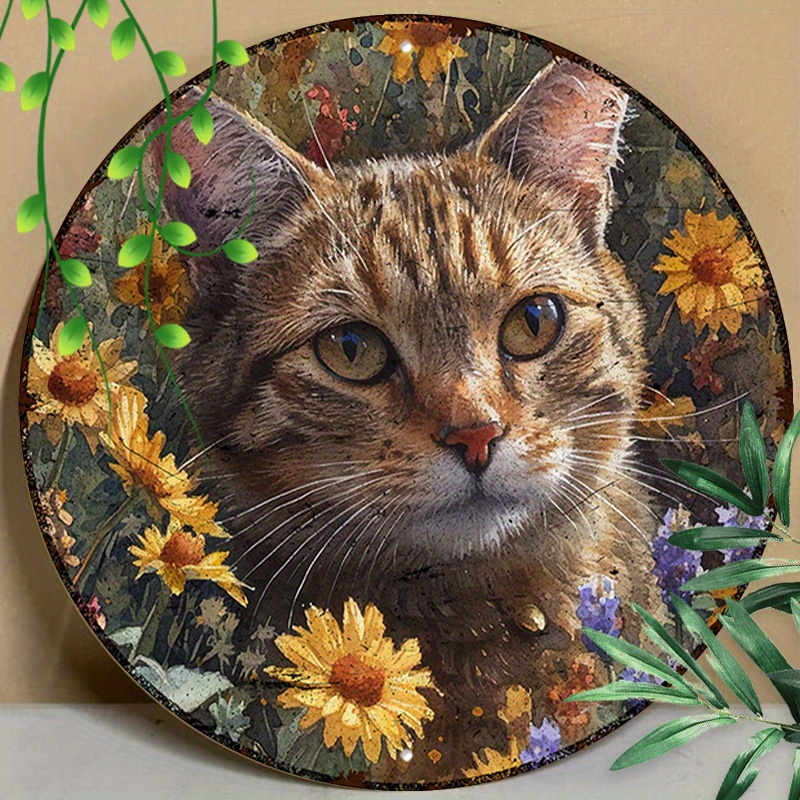 

1pc 8x8inch (20x20cm) Round Aluminum Metal Sign.funny Metal Sign, Maine Cat Summer Outdoor For Wall Decor, Livingroom Wall Art