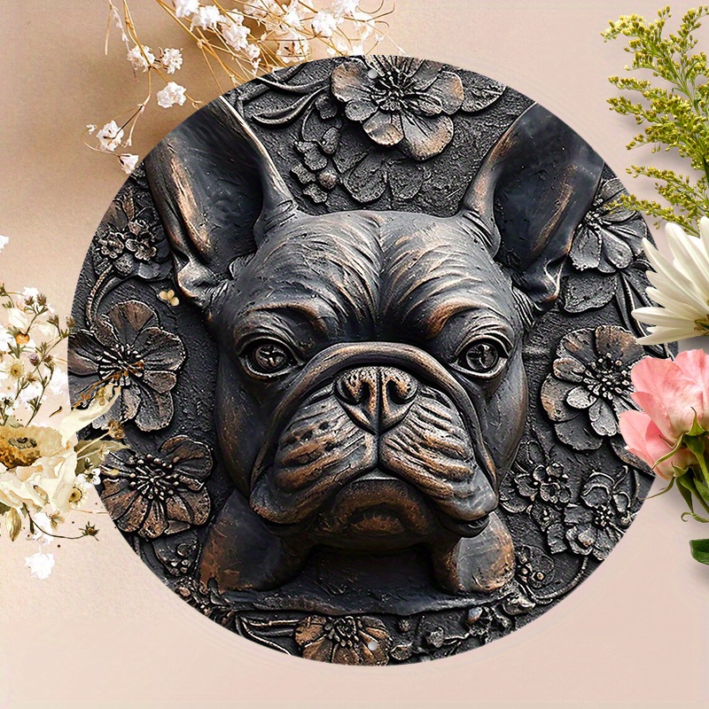 

1pc 8x8inch (20x20cm) Round Aluminum Sign Metal Sign Cute French Bulldog Sign For Club For Garden Kitchen