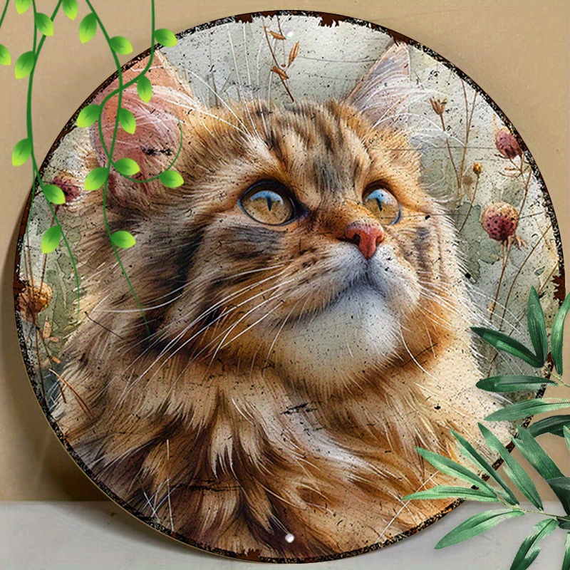 

1pc 8x8inch (20x20cm) Round Aluminum Sign Metal Sign Funny Metal Wall Sign Maine Cat Summer Outdoor Sign For Room Decor, Garden Decor