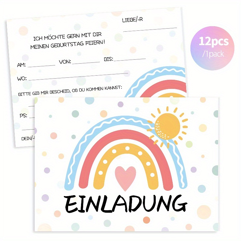 

12 German Language Invitations, Colorful Rainbow Cards For Parties, Birthdays, Farewells, Adults, Girls, Boys, Holidays, Anniversaries