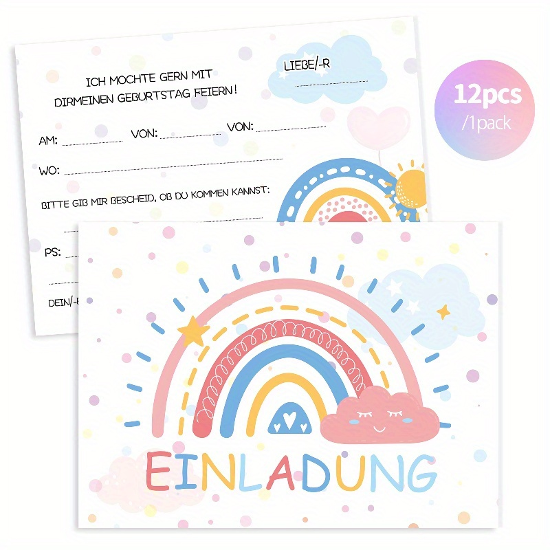 Image of Set Of 12 Colorful Birthday Invitation Cards Designed For -themed Party, Suitable For Boys And Girls