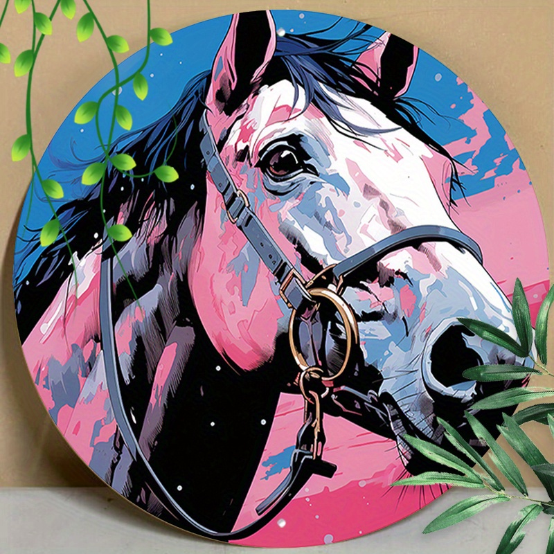 

1pc 8x8inch (20x20cm) Round Aluminum Sign Metal Sign Horse Welcome Sign, Vintage Art Sign For Office Cafes Home Room Wall Decor Gift