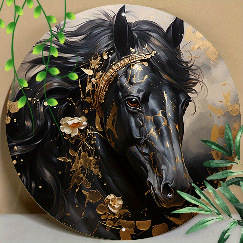 

1pc 8x8inch (20x20cm) Round Aluminum Sign Metal Sign King Of Prairie Horse Metal Dog Plaque, Wreath Signs For Bedroom Living Room Wall Decor Office Home Decoration