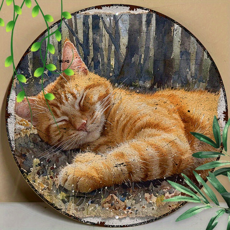 

1pc 8x8inch (20x20cm) Round Aluminum Sign Metal Sign Metal Sign Maine Cat Summer Outdoor For Livingroom Wall Art, Room Decor