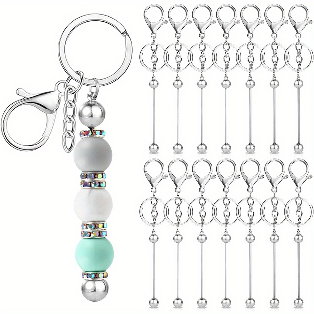 

15pcs Beaded Keychain Bars Bulk Silver Metal Bead Keychain Removable Beadable Keychain Bars Charms For Diy Crafts Jewelry Making Backpack Hanging Accessories Supplies