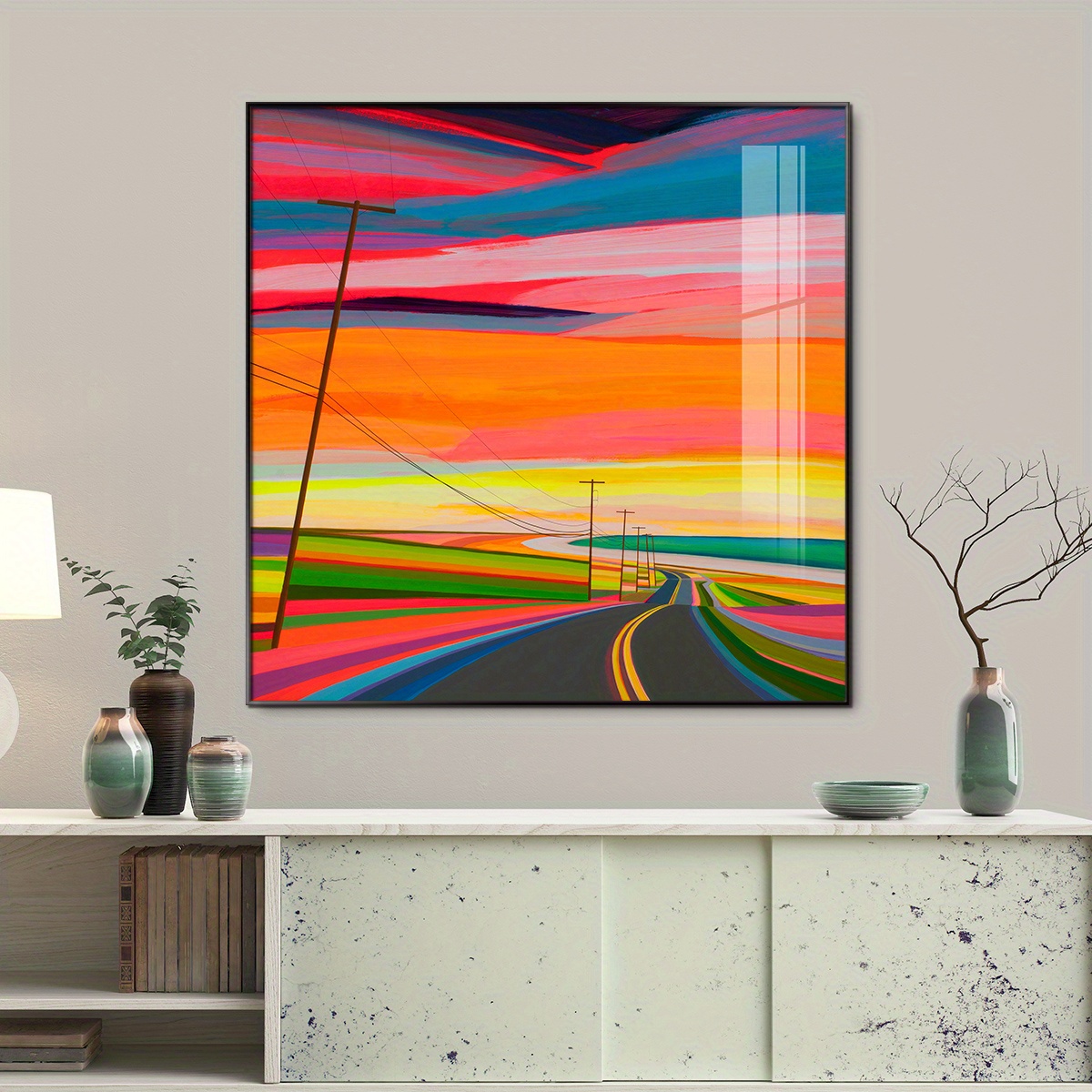 

1pc Framed Canvas Printing Wall Art, Modern Bauhaus The Road Under The Colorful Glow, Wall Art With Waterproof Wooden Back Frame, For Home Room Office Hotel Bar Museum Wall Decoration