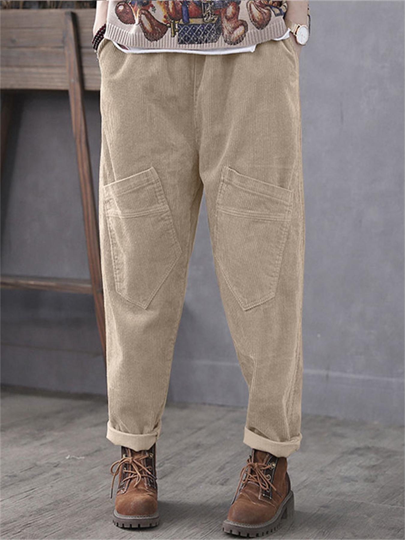 Casual Solid Ruched Pants, Casual High Waist Elastic Baggy Pants With  Pockets, Women's Clothing