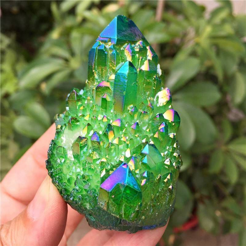 

20-230g Natural Green Aura Titanium Crystal Quartz Cluster Vug Specimen Rough Trophy Special Upscale Office Home Decoration, Independence Day, Pride Holiday Creative Gift Special Jewelry Ornament