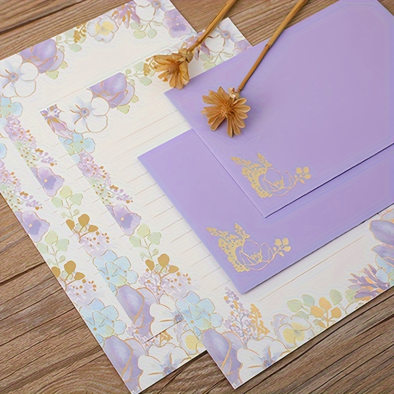 Stationery Writing Paper Envelopes Floral Style Lined - Temu