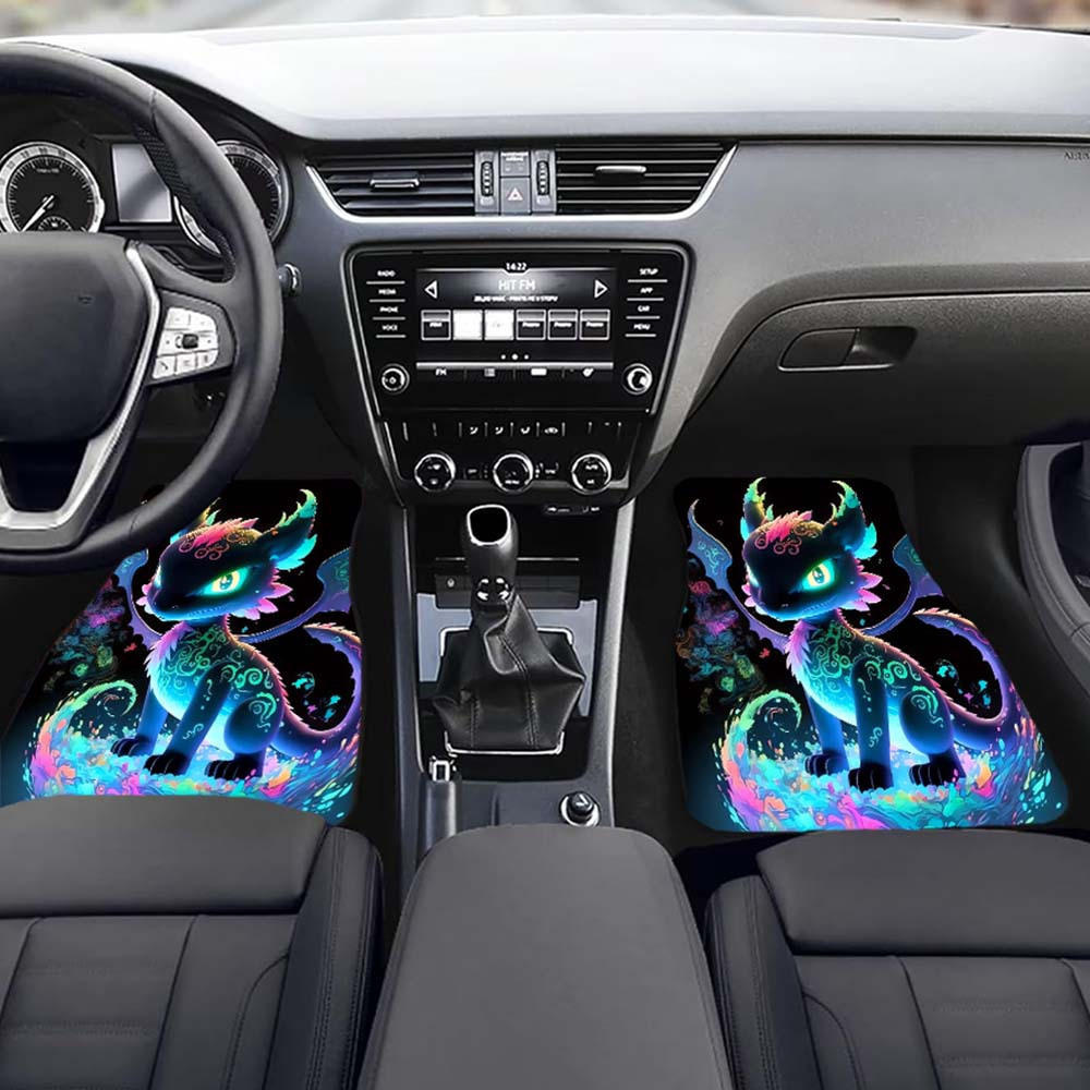 TEMU 1pc/2pcs/4pcs Car Floor Classic Colorful Dragon Pattern Floor Luxury Front And Rear Seats Decorative Thick Felt Machine Cleaning Cushions