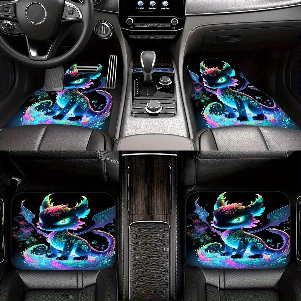 TEMU 1pc/2pcs/4pcs Car Floor Classic Colorful Dragon Pattern Floor Luxury Front And Rear Seats Decorative Thick Felt Machine Cleaning Cushions