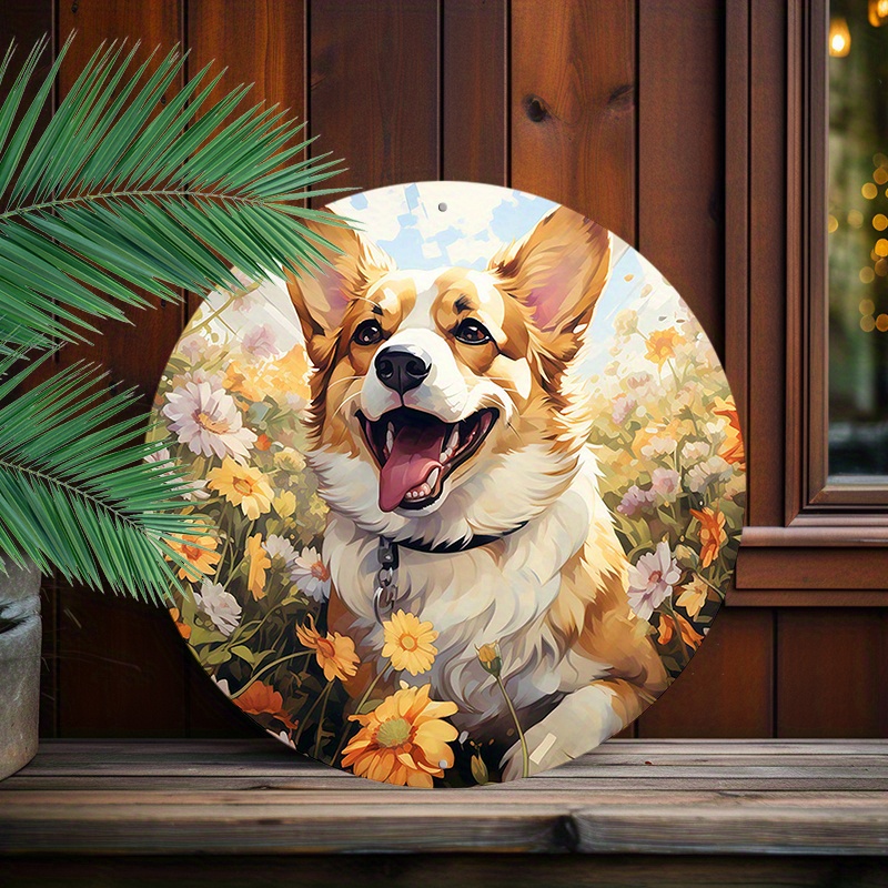 

1pc Round Aluminum Metal Sign, Creative Dog Pattern Metal Sign Decor, Home Decor, Wall Decoration