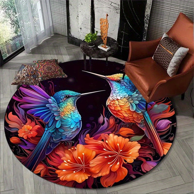 

800g/m2 Crystal Velvet Bird Pattern Round Rug Doormat Floor Mat Home Carpet Hotel Living Room Floor Mats Anti Slip Aesthetic Room Decor Art Supplies Home Decor