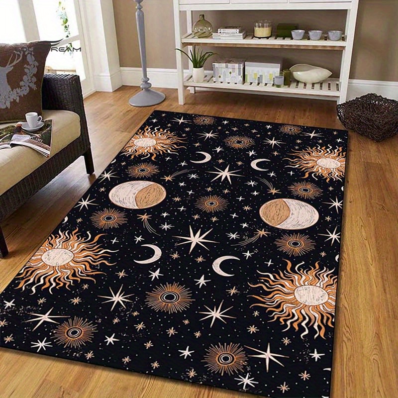 

800g/m2 Crystal Velvet Star And Moon Pattern Rug Anti-wrinkle, Non-slip Decorative Soft Rug To Decorate Your Living Room Bedroom Kitchen Bathroom Hiking Floor Mat Machine Washable Rug