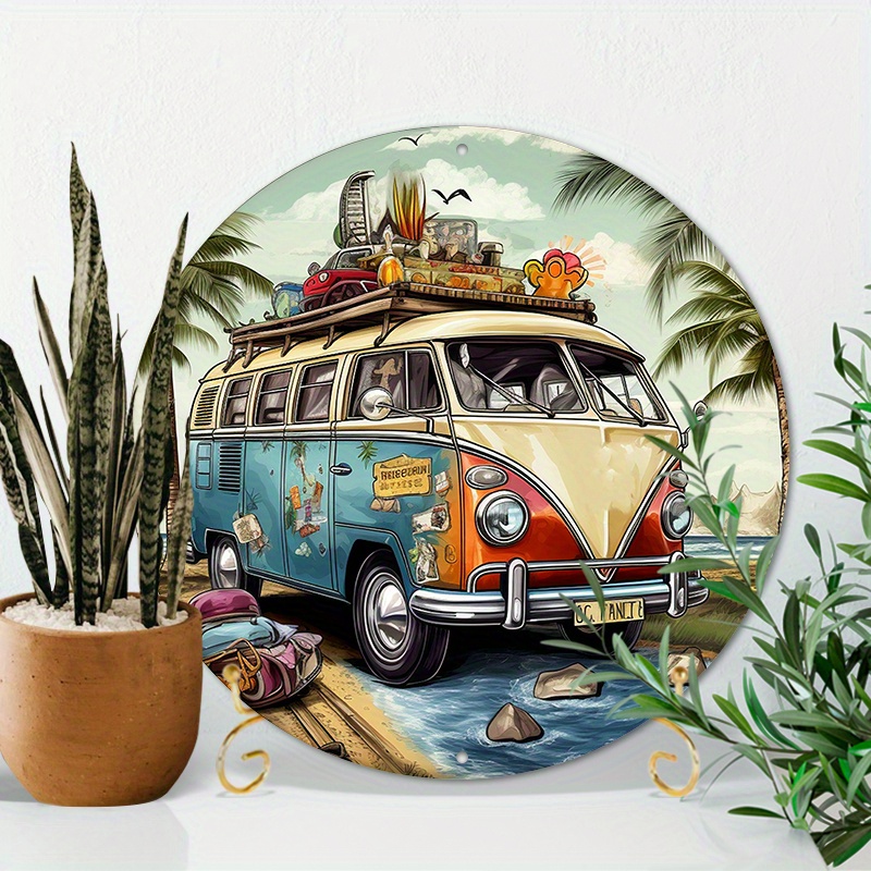 

1pc Aluminum Metal Sign Tour Bus Sign, Round Metal Wreath Sign, Vintage Signs For Wreaths, Sign Creations Door Hanging 8''x8'' Inches/20cm*20cm