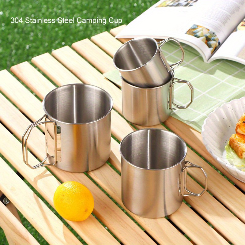 

1pc 250/350/550ml Foldable Handle Water Cup, Outdoor Camping Water Cup, 304 Stainless Steel Water Cup
