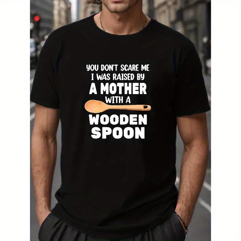 

Plus Size 'a Wooden Spoon' Print Men's Graphic T-shirt, Oversized Short Sleeve Casual Tee For Big & Tall Guys