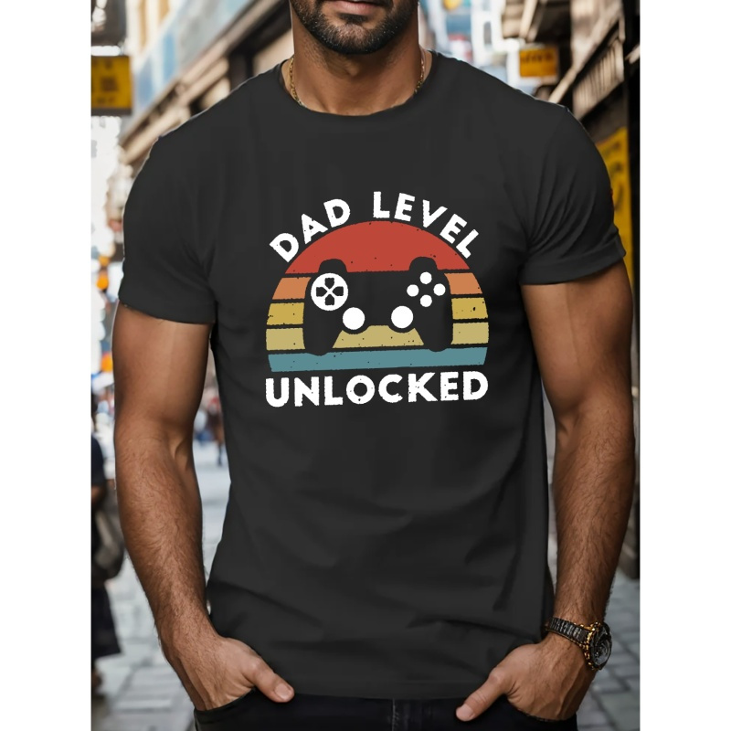 

Dad Lever Unlocked Print Tees For Men, Casual Crew Neck Short Sleeve T-shirt, Comfortable Breathable T-shirt For All Seasons