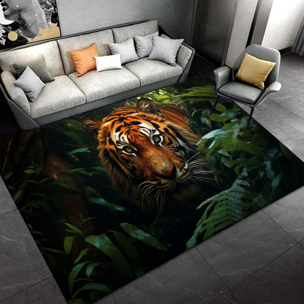 

800g/m2 Crystal Fleece 1pc Tiger In The Grass Pattern Area Rug Soft Flannel Floor Mat For Living Room, Bedroom And Carpet, Sofa Coffee Table Floor Mat, Machine Washable, Decorative Rug