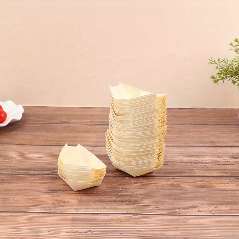 50pcs disposable pine wood paper bowls 7 87 x3 93 food serving bowls for sushi salad dessert wedding party supplies details 9