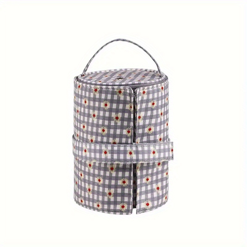 Plaid Daisy Printed Crochet Yarn Storage Bag Portable Bucket