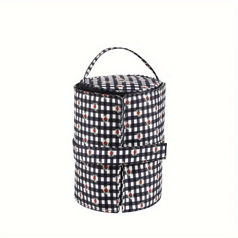 Plaid Daisy Printed Crochet Yarn Storage Bag Portable Bucket - Temu  Australia
