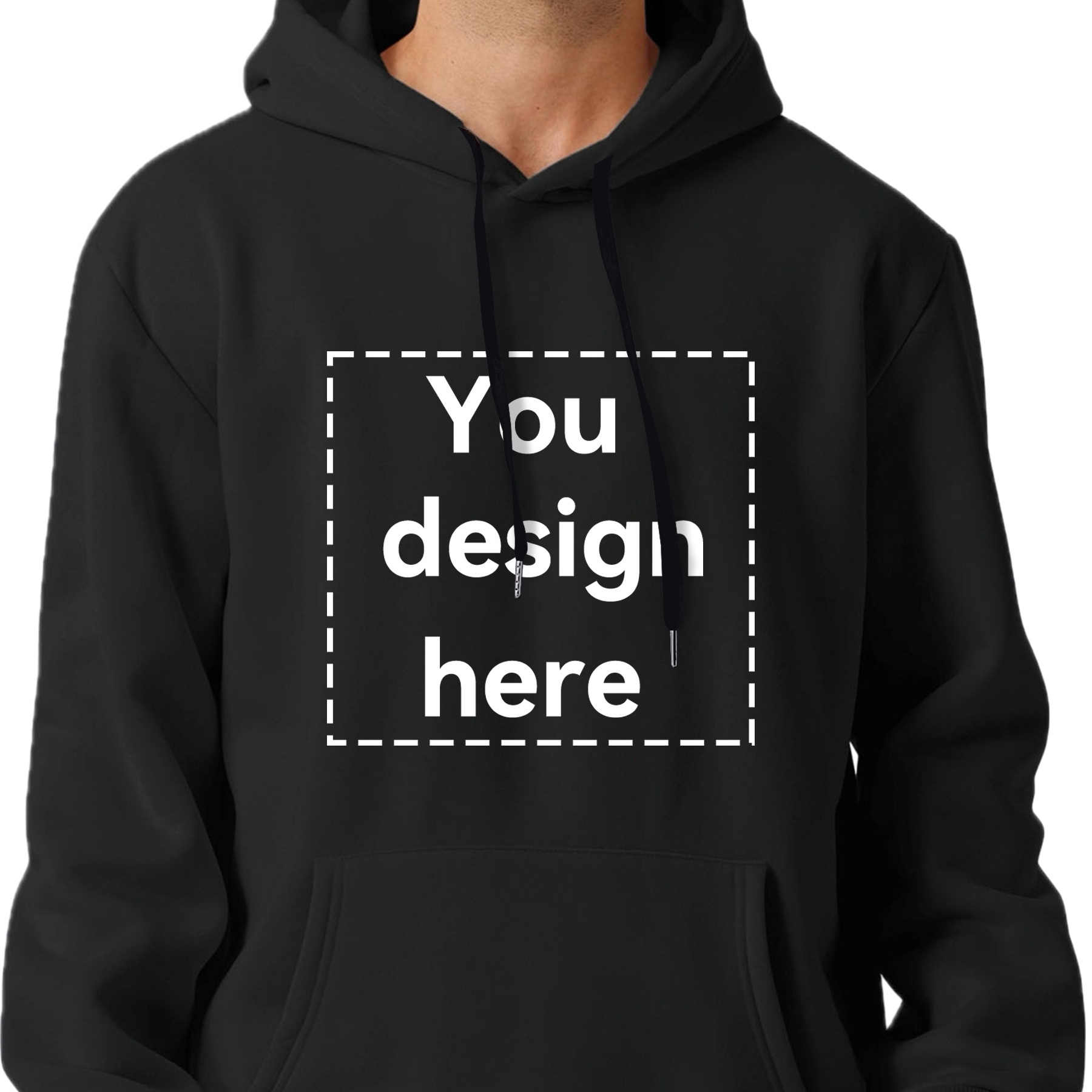 

You Design Here Letter Print Customized Kangaroo Pocket Hoodie, Casual Long Sleeve Hoodies Pullover Sweatshirt, Men's Clothing, For Fall Winter