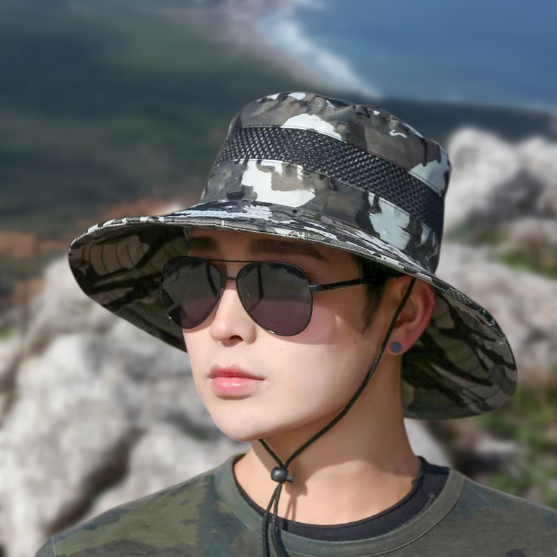 1pc Camouflage Fisherman Men's Summer Bucket Hat, Fishing Hat for Outdoor Mountaineering, Sun Hat, Bucket Hats,Breathable, Quick Dry,Temu
