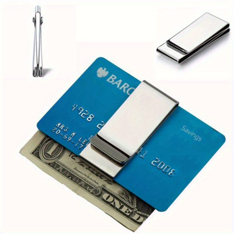 TEMU 1pc Men's Slim Stainless Steel Money Clip – White Metal Clamp For Cash And Credit Card Holder