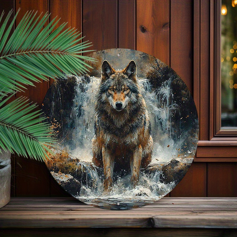 

1pc 8x8inch (20x20cm) Round Aluminum Sign Metal Sign Wolf Decor Metal Sign For Kitchen Office Coffee Cafe Decor