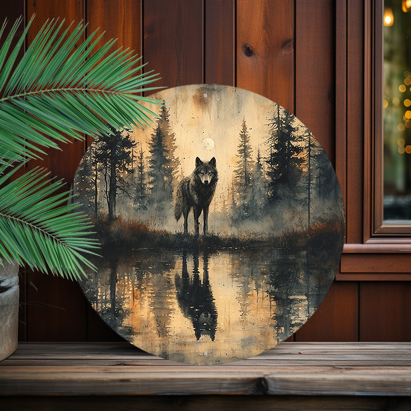 

1pc 8x8in/20x20cm Round Aluminum Sign, Metal Sign, Wolf Decoration, Metal Signs For Office Coffee Cafe, Decor