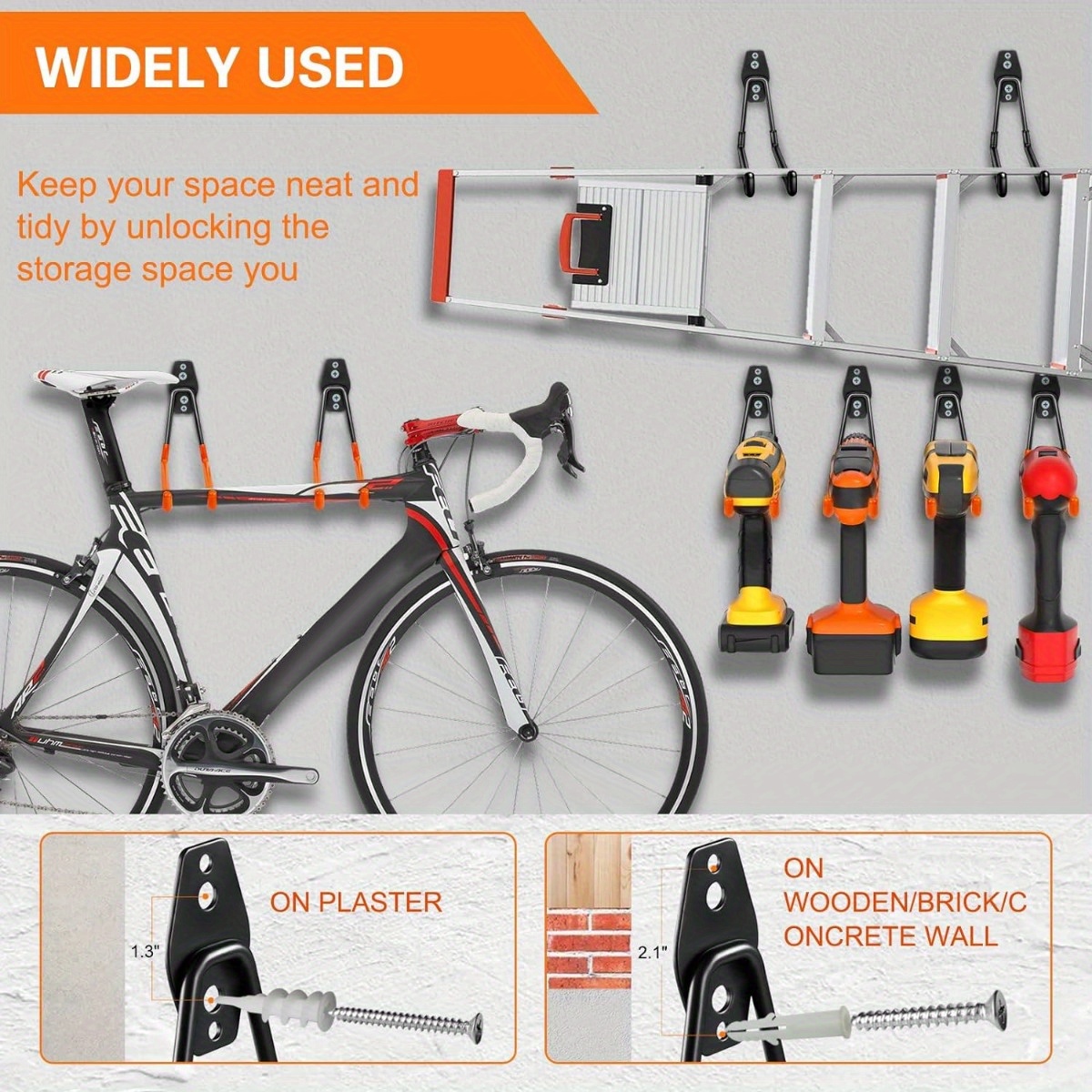 Soporte para colgar bicicletas, [4 unidades] Ganchos de bicicleta  resistentes para montaje en pared, soporte vertical para garaje, negro