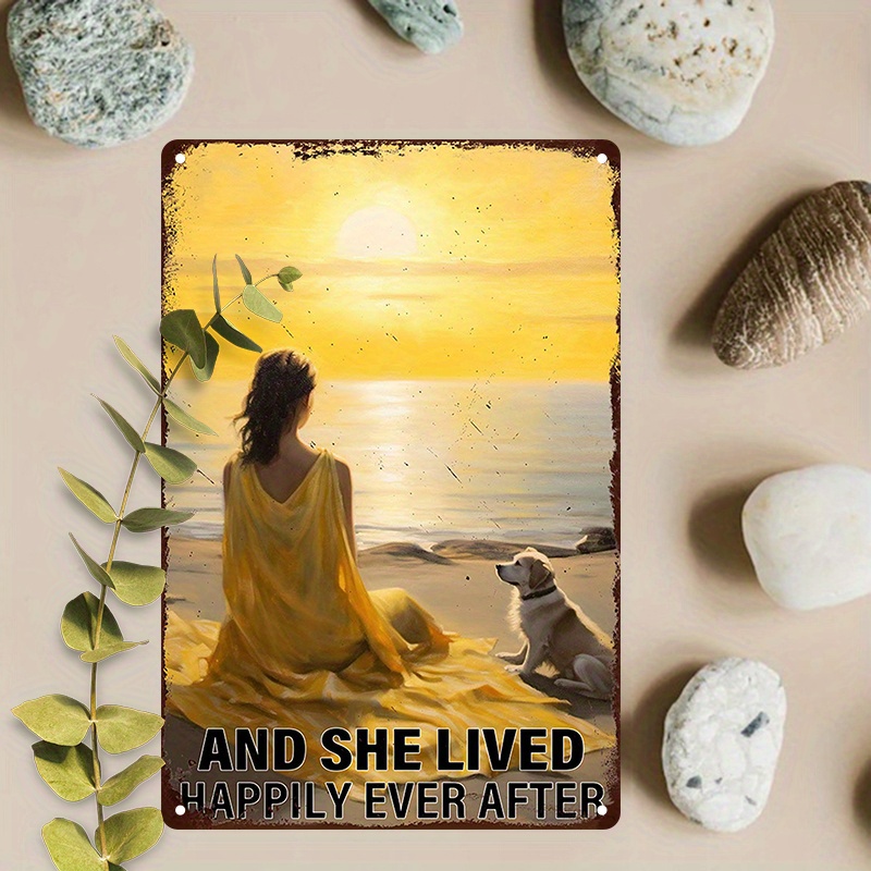 

1pc 8x12inch (20x30cm) Aluminum Sign Metal Sign, Funny Beach Decor And She Lived Happily Ever After Love Dog Poster Summer Vintage Sign
