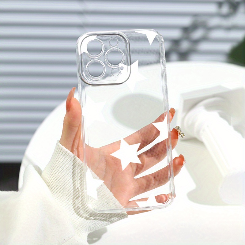

Luxury Transparent Silicone Pattern White Star Phone Case For Iphone 15 14 13 12 11 Pro Max Xr X Xs 7 8 14 15 Plus Se 2020 Clear Bumper Shockproof Soft Cover