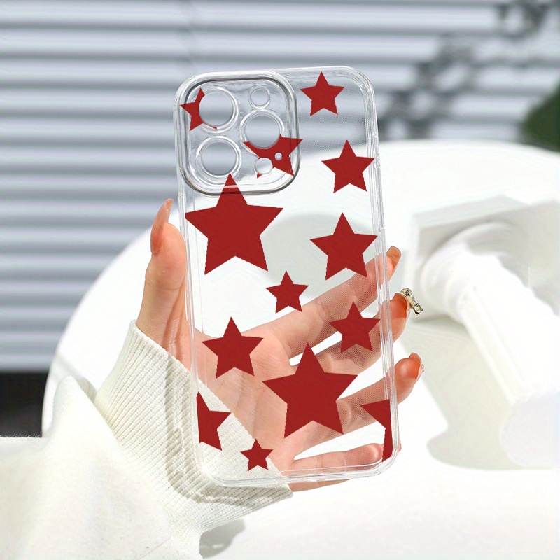 

Luxury Transparent Silicone Pattern Red Star Phone Case For Iphone 15 14 13 12 11 Pro Max Xr X Xs 7 8 14 15 Plus Se 2020 Clear Bumper Shockproof Soft Cover