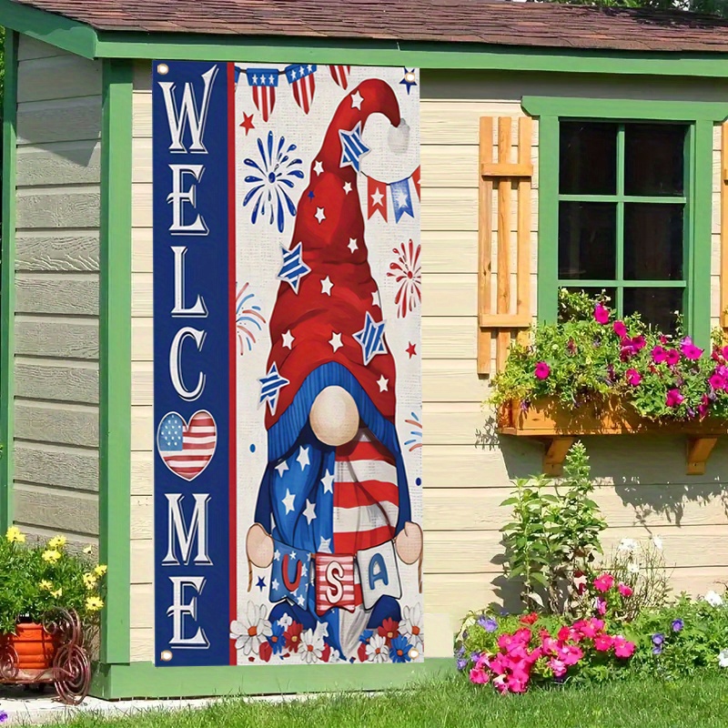 

1pc, 70x35 Inch Vinyl Door Cover Banner, Vinyl, Patriotic Gnome, Independence Day Decor, Home Room Decor