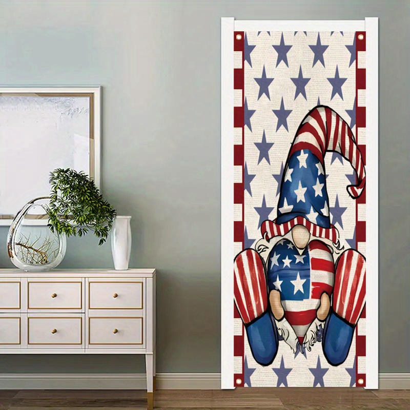 

1pc, 70x35 Inch Vinyl Door Cover Banner, Vinyl, Patriotic Gnome, Independence Day Home Room Decor