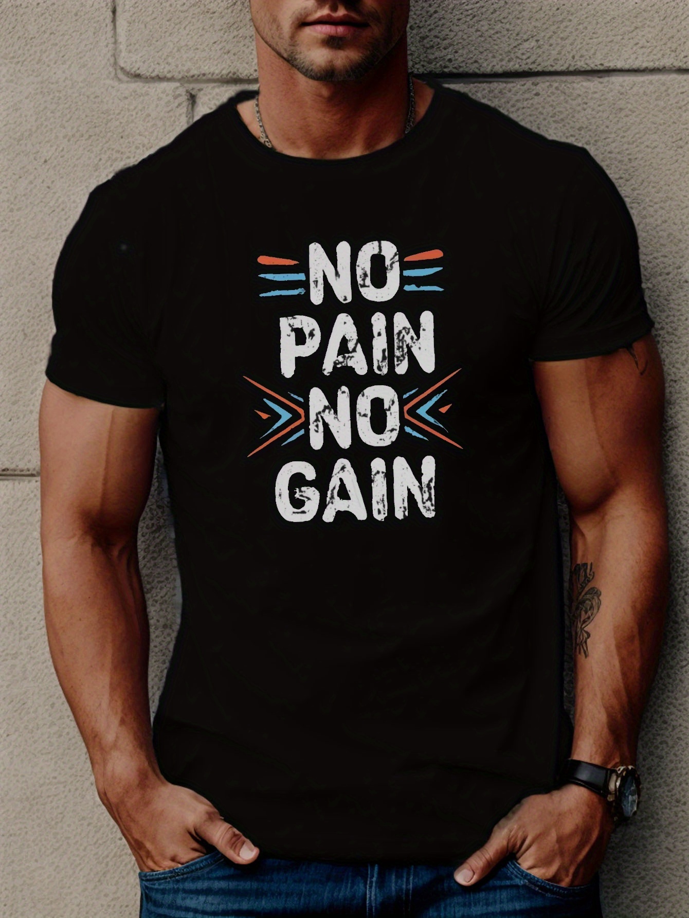 No Pain No Gain Print T Shirt Tees Men Casual Short Sleeve T - Temu Canada