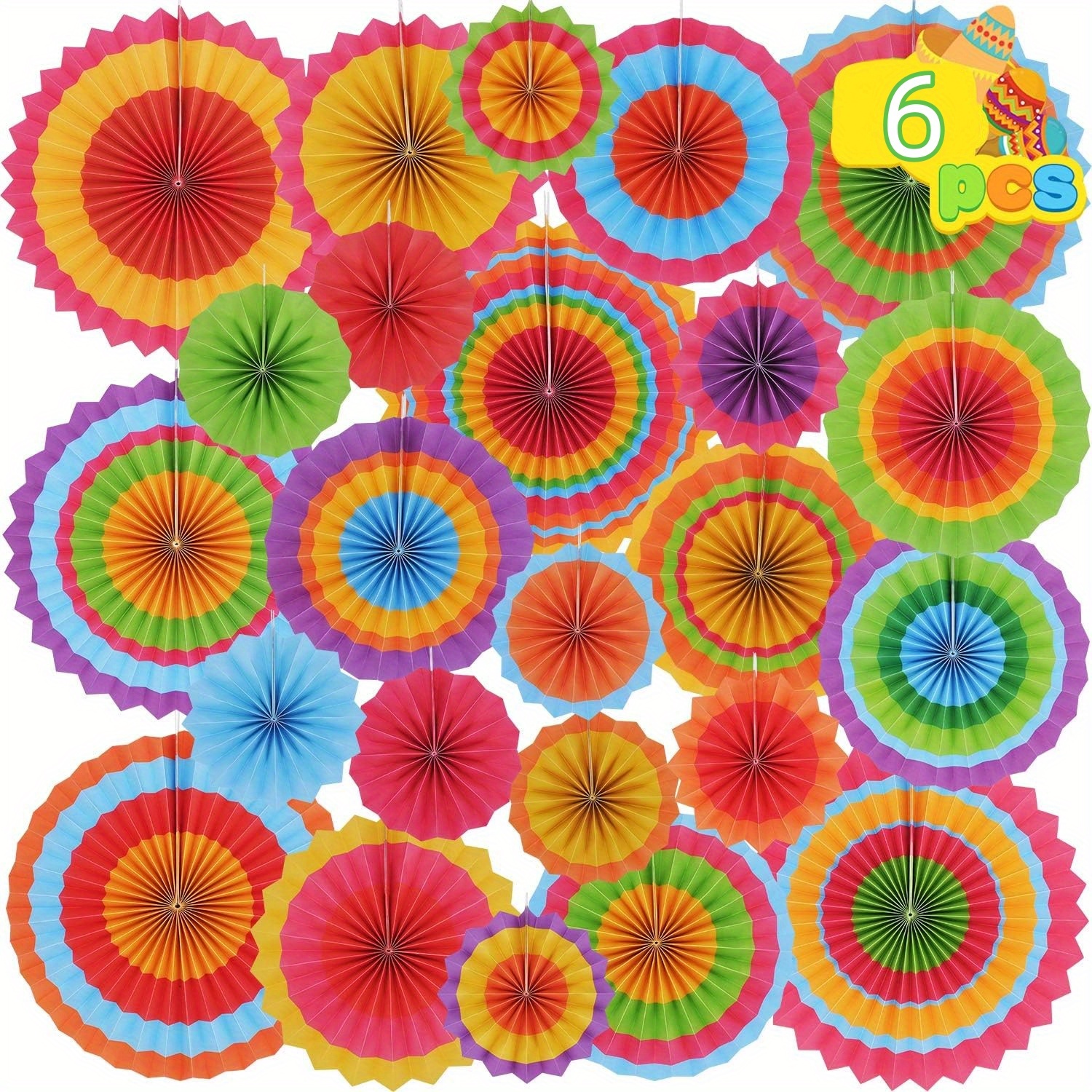 

6pcs, Colorful Hanging Paper Fan Round Wheel Disc For Fiesta Party Supplies Decoration, Luau Event Photo Props, Cinco De Mayo Mexican Festivals, Carnivals, Taco Tuesday Event.