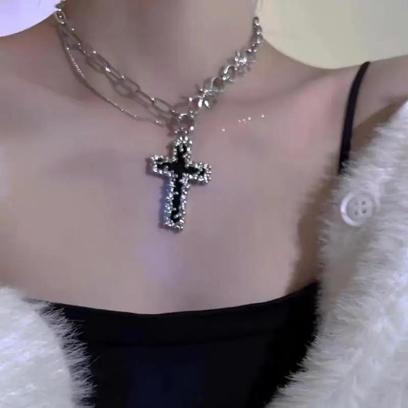gothic punk cross pendant necklace edgy elegant alloy - Temu