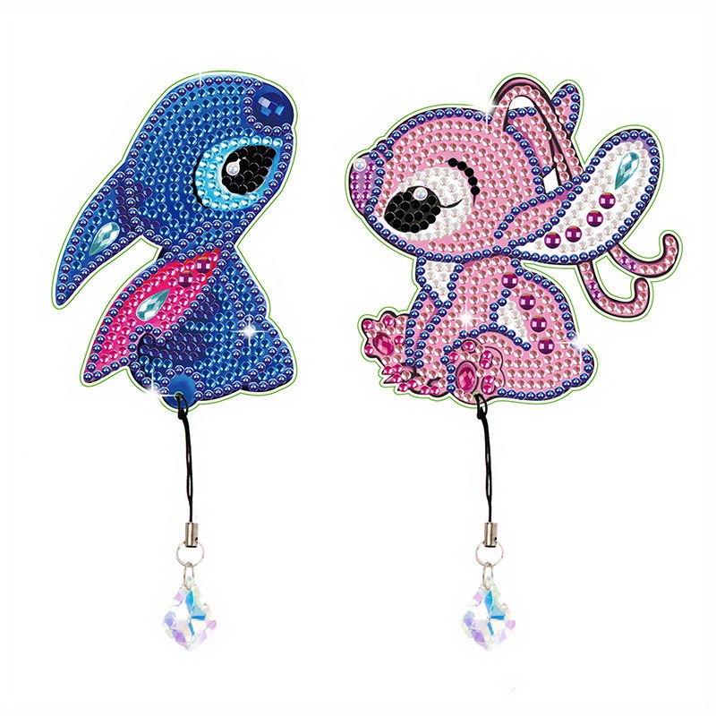 

2pcs 5d Diy Diamond Art Painting Bookmark With Pendant, Cute Cartoon Stitch And Angel Couple, Diamond Mosaic Bookmark Decoration, Art Craft Kit, Holiday Party Decoration, Handmade Gift