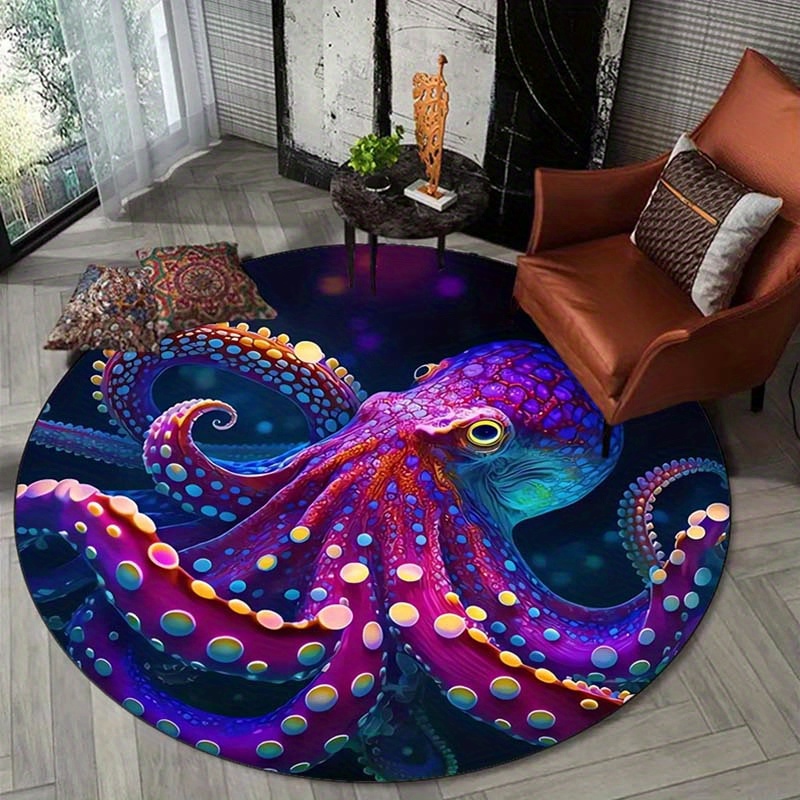 

800g/m2 Crystal Velvet Octopus Pattern Round Rug Doormat Floor Mat Home Carpet Hotel Living Room Floor Mats Anti Slip Aesthetic Room Decor Art Supplies Home Decor