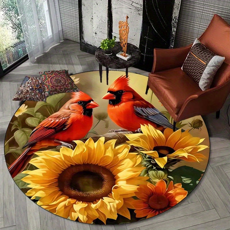 

800g/m2 Crystal Velvet Lovebirds Pattern Round Rug Doormat Floor Mat Home Carpet Hotel Living Room Floor Mats Anti Slip Aesthetic Room Decor Art Supplies Home Decor