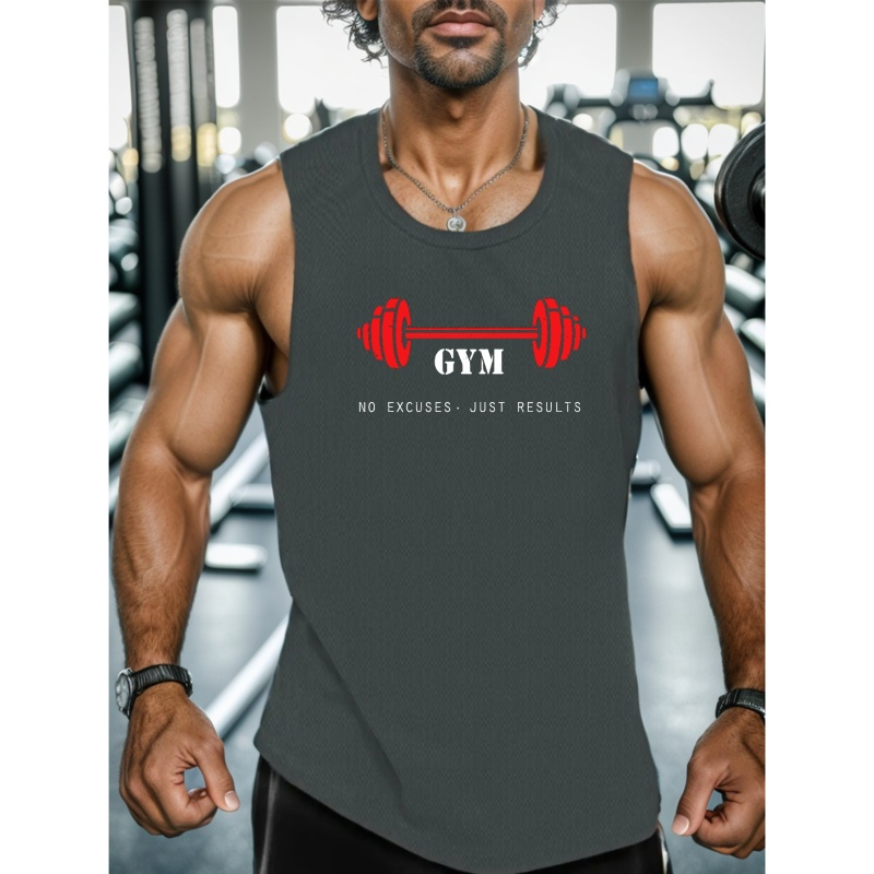 

Barbells Print Summer Men's Quick Dry Moisture-wicking Breathable Tank Tops Athletic Gym Bodybuilding Sports Sleeveless Shirts For Workout Running Training Men's Clothing