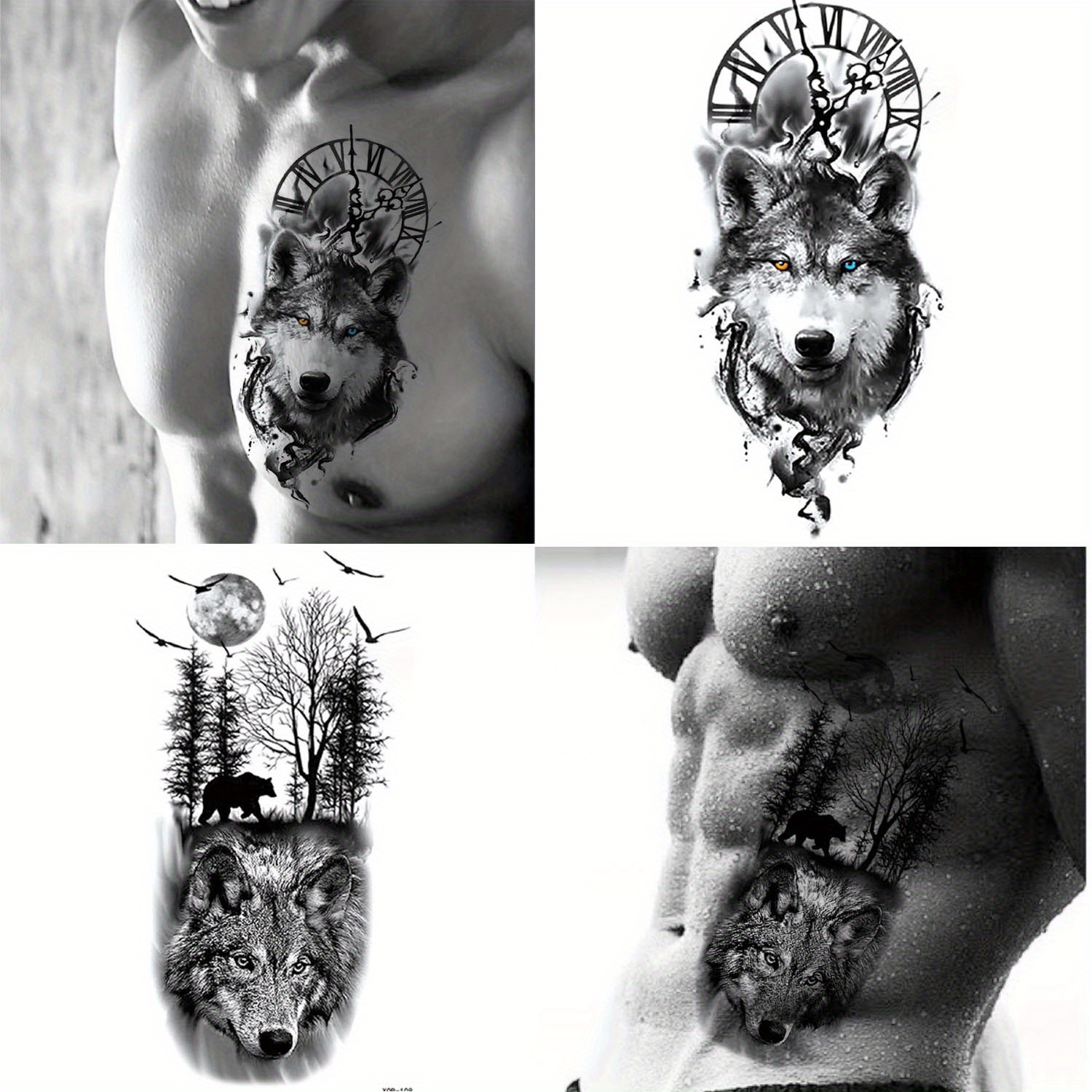 Tattoo Sticker Wolf Snake Army Tribe Bride Pattern Half Arm - Temu Australia